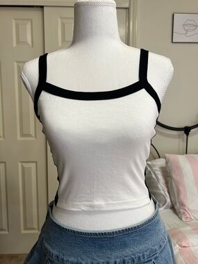 SHEIN White Tank Top with Black Trim